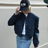 New Women's Fashion French Big Pocket Short Autumn Bomber Jacket