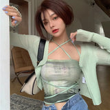 Tops Halter Bandage High Street Sexy Tank Camisole Sleeveless Harajuku Y2K Crop Tank Tie-Dye Print Slim Camis Femme