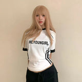 Zingj Spice Girl Wind Racing Suit Contrast Color Print T-Shirt Women's New Summer POLO Collar Button Slim