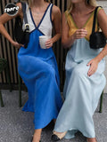 Patchwork V-neck Strapless Maxi Dress Female Sleeveless Spring Slim Elegant Fashion Party Dress For Women Long Dress