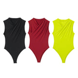 New Solid Color Pleated Neckline Sleeveless Jumpsuit