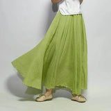 Linen Cotton Long Skirts Elastic Waist Pleated Maxi Skirts Beach Boho Vintage Summer Skirts Faldas