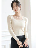 Zingj Bottomed Sweater New Style Foreign Style Autumn And Winter New Square Collar Short Style Sweater White Trim Inside