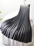 Designer Women Spring Autumn Elegant Chic Solid Pleated Skirt High Waist Luxury Fashion With Elastic Female