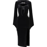 Halloween New Women's Dress Suit Hat Horn Sleeve Spider Web