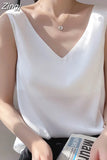 Women's Blouses New Summer Casual V Neck Basic Satin Blouse Top 2023 Loose White Office Green Silk Blouses for