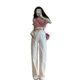 Zingj Size Women's Pear Wear With White Jeans Female Autumn Loose Wide Legs Show Thin Straight Down Pants-Outfit