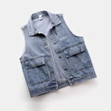 Zingj Summer New Denim Vest Female Short Style Sleeveless Horse Clip Vest Jacket Jacket-Outfit