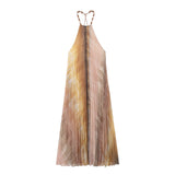 New Tie-Dye Printed Neckline Pleated Dress