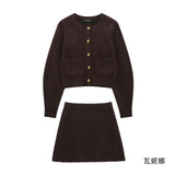 Buckle Knitted Jacket Stew Half Skirt In Autumn And