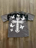 T-Shirt Y2K Hip-Hop Letter Retro Cross Graphic Print Oversized T-Shirt Men's Round Neck Cotton Short-Sleeved Shirt 211-1-Outfit
