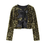 Winter New Women's Wear Temperament Light Ripe Sequins Bow Knot Short Style