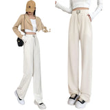 Zingj Leg Pants Female Autumn Hot Style 2024 New High Waist Fashion Loose Hanging Sense Casual Knit Floor Straight Pants-Outfit