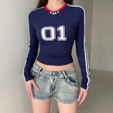 Zingj Digital Print Color Round Neck Crop Knit T-Shirt Women's 2024 Summer Hot Girl INS New