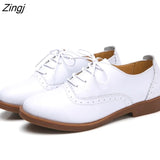 Women Brogue Shoes Woman Flats Autumn Spring Women's Oxfords Genuine Leather Full Black Flat Office Derby Female
