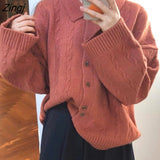 Women Solid Button Twisted Knitted Minimalist Daily Retro Chic Outwear Basic Warm Harajuku Student New Stretchy
