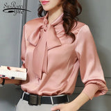 Tops Blouses new Spring Plus Size Casual Chiffon Blouse V-Neck Solid Shirt Bow Lantern Sleeve fashion Blusas