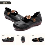 Zingj Round-Headed Single Shoes, Soft Leather, Retro Flowers, Mother's Shoes, Soft Leather, Shallow Mouth, Large Size Cover, Comfortable Grandma