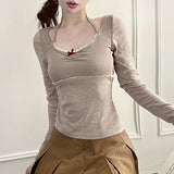 Aesthetic Halter Neck Bow Long Sleeve TeeOutfit