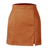 Womens High Waist Faux Suede Double Front Bodycon Mini Hip Skirt Female Pencil A-line Shorts Woman School Girl Skater Skirt