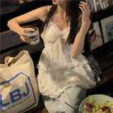 Women Summer Ruffles Solid Tender Hot Girls Fashion Tops Korean Style Sleeveless All-match Chic Lovely Casual