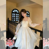 Sweet Midi Dresses for Women 2023 Summer Elegant Party Long Sleeve Lady Vestidos Slim Korean Fashion Causal Female
