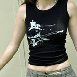 Zingj Graffiti Print Sleeveless Vest Female Spring / Summer 2024 Hot Girls Knit Bottom Slim Top