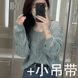 Zingj Women's Wear 2024 New Fashion Summer Autumn Long-Sleeved Knit Hollow-Out Smock Thin Sweater Foreign Style Top Bottom Shirt-Outfit