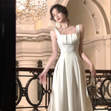 White Satin Midi Dresses for Women 2023 Elegant Party Suspender Female Clothes Fashion Waist Closure Evening Summer