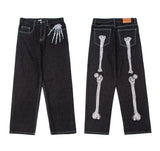 Street Skeleton Black Jeans Men's Hip-Hop Straight Loose Harajuku Casual Floor