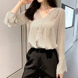 Summer Chiffon Blouse Shirts Hot Sales Temperament Lady V Neck Elegant Office Women Printed Cute Tops