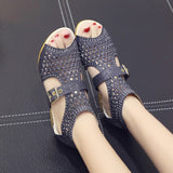 Summer Large-Size Dew Water Drilling Slope And Women's Sandals New Flat-Bottomed Roman Sandals