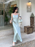 Xixi 2025 Spring New Korean Version High Waisted Elegant Suspension Dress V-Neck Solid Color Pure Desired Skirt