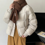 Baseball Collar 90 White Duck Down Down Jacket Women's Short 2024 Winter Fashion Knit Stitching Puffs Feel Bread Clothes Tide-Outfit