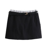 New Spring Style Spliced Flat-Angle Trousers, Waist Belt And Skirt Pants