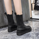 And Winter Online Celebrity Chimney Boots Black Muffin Thick Soles Chelsea Boots Medium-Heeled Short Boots Heeled Martin