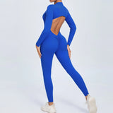Zingj Zipper Long Sleeve Nude Yoga Jumpsuit Women Wear Fitness Sports Pants Tights-Outfit