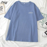Women Short Sleeve T-shirts O-neck Embroidery Casual Simple Soft Korean Style Trendy Loose Tops Womens Sweet Girls Harajuku