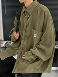 Men's Corduroy Loose Button-Down Shirt- Outfit