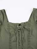 Lace Trim Tie Front Short Sleeve Top-Outfit