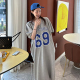 Zingj Chic Spring Autumn French Lazy Wind Letter Short-Sleeved Dress Loose Casual Niche T-Shirt Long