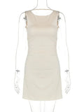 White Open Back Solid Mini Dress-Outfit