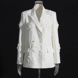 2025 New Fashion Temperament Commuter Suit Collar Jacket Pants Three-Dimensional Flower Suit