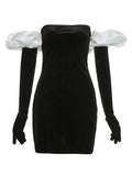 Gloves Puff Sleeve Detail Party Mini Dress- Outfit