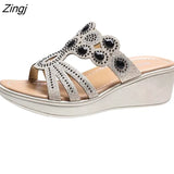 Sandals Women 2023 Ladies Boho Slides Women Slippers Sandals Summer Crystal Shoes Peep Toe Flat