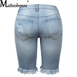 Jeans Summer Street Tassel High Elastic Skinny Pants Mid Waist Five Points Pants Women Slim Hole Ladies Casual