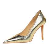 Zingj Retro Banquet Heels With Shallow Pointed Metallic Ultra High Single Shoes Women's