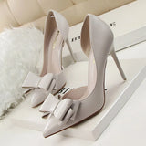 Zingj Korean Version Of Fashion Delicate Sweet Bow High Heels Fine Heel High Heel Shallow Mouth Tip