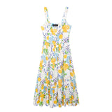 New Home Printed Breasted Flute Suspender Dress