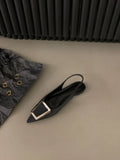 Zingj Flat Black Head Sandals Fairy Shoes 2023 New Spring And Summer Pointed Rhinestone Temperament Single